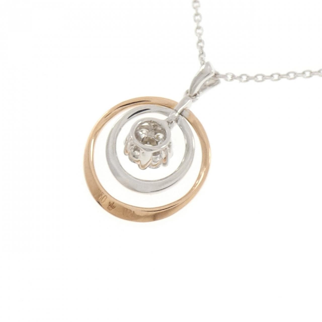 750PG/K18WG フラワー ダイヤモンド ネックレス 0.21CT