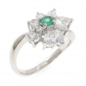 PT900 フラワー エメラルド リング 0.11CT