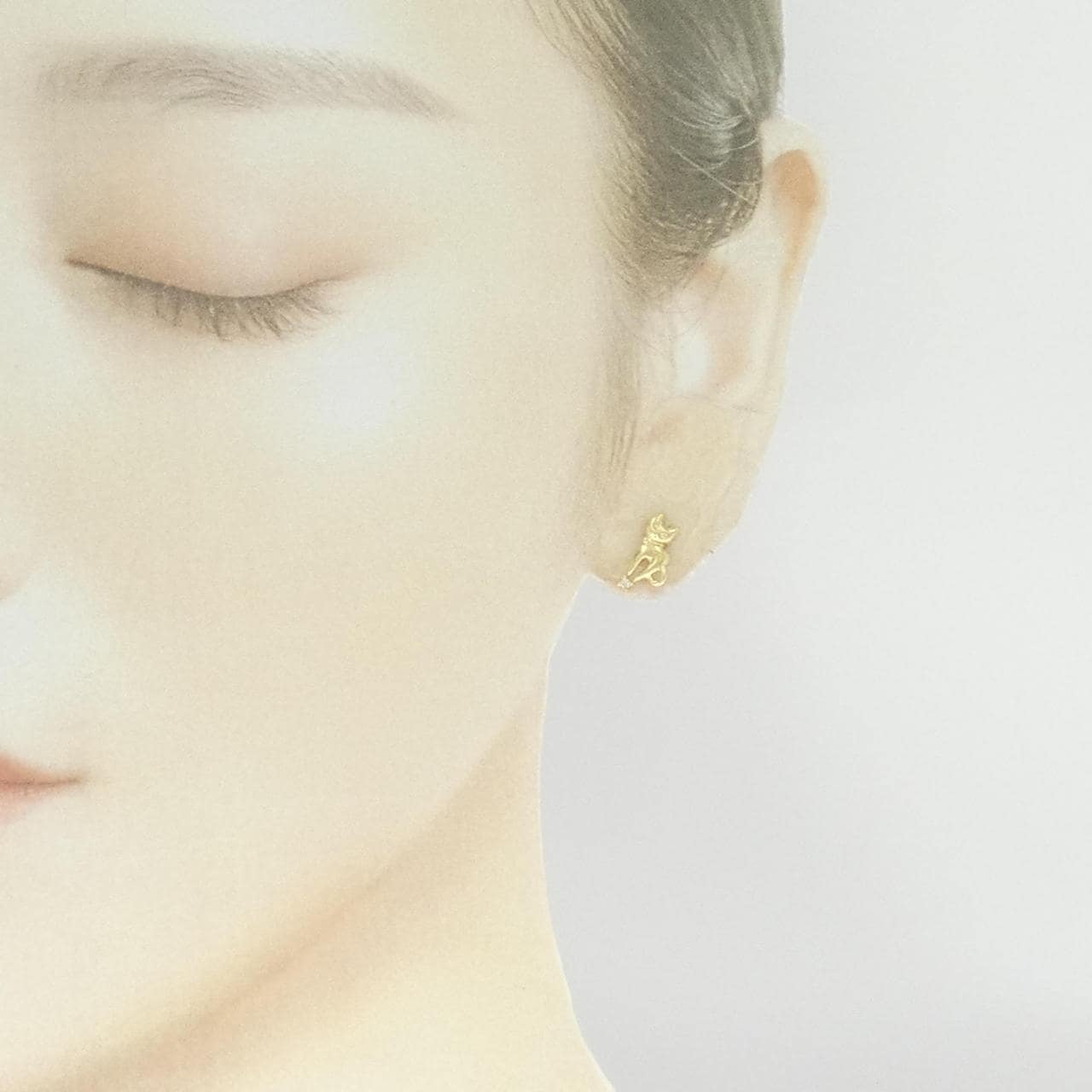 K18YG キャット ダイヤモンド ピアス 0.02CT