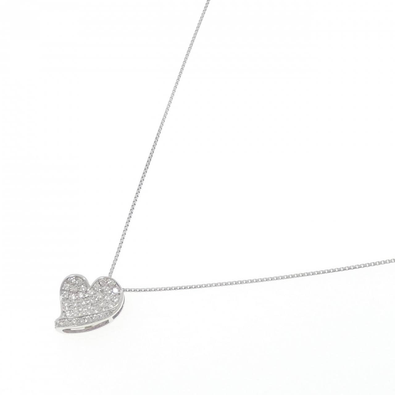 K18WG ハート パヴェ ダイヤモンド ネックレス 0.70CT