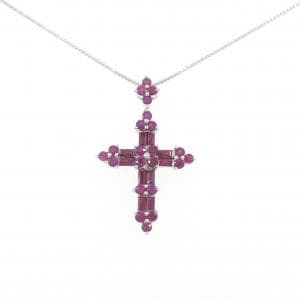 K18WG クロス ルビー ネックレス 2.00CT