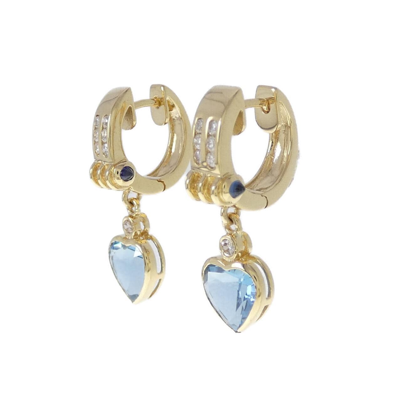 K18YG 心形蓝色托帕石耳环