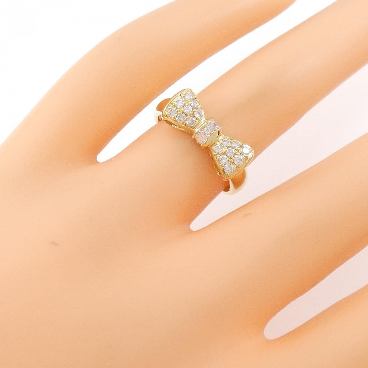 K18YG ribbon Diamond ring 0.33CT