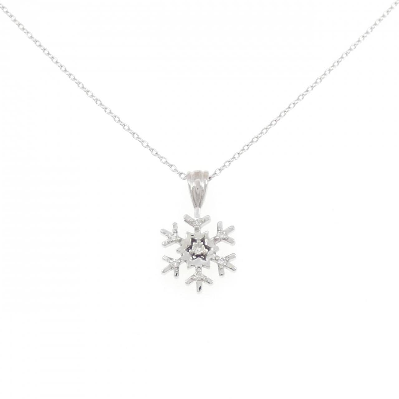 K18WG スノーフレーク ダイヤモンド ネックレス 0.05CT