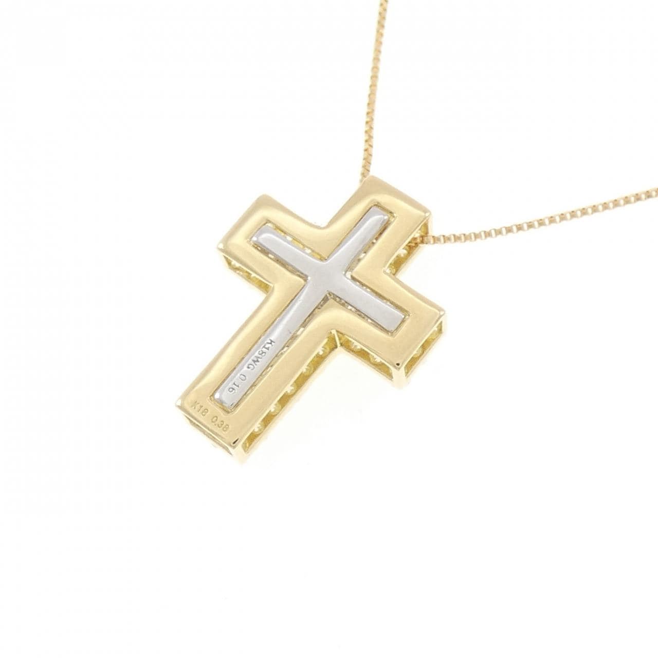K18YG/K18WG 2WAY クロス ダイヤモンド ネックレス 0.16CT
