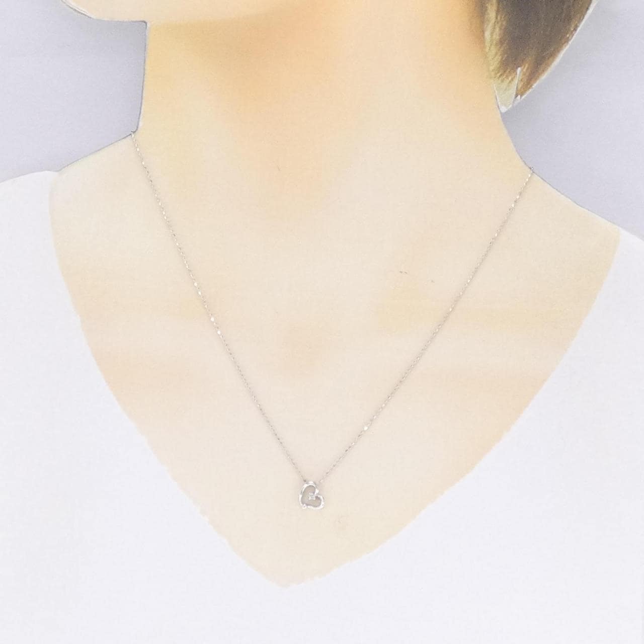 K18WG heart Diamond necklace 0.02CT