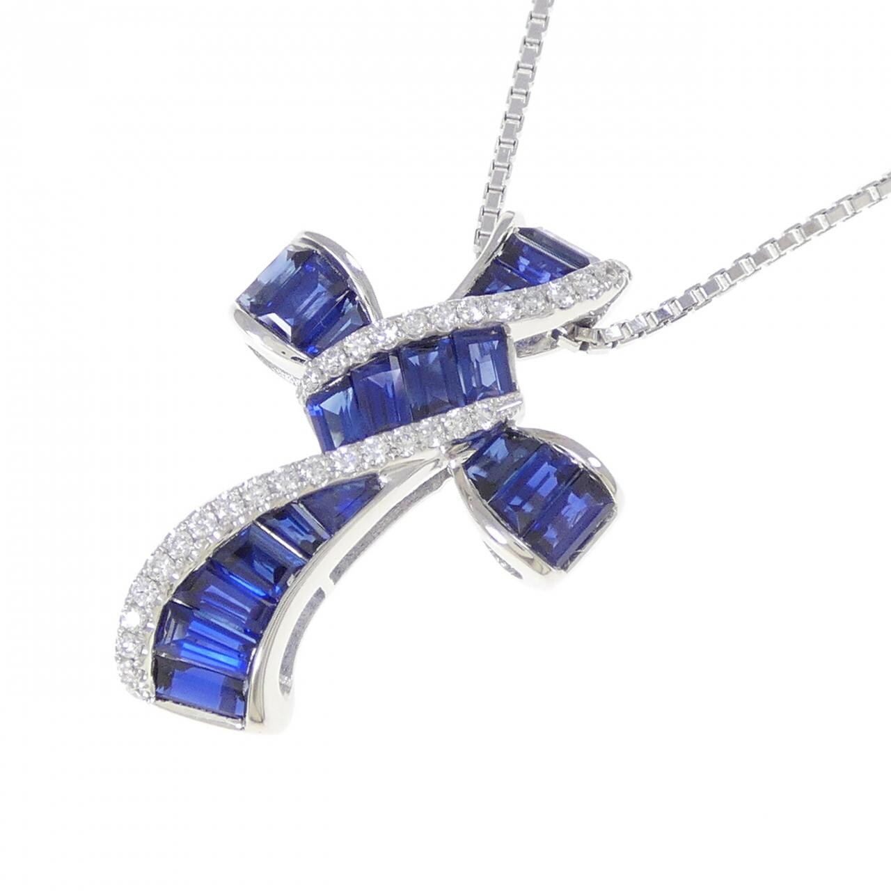 K18WG交叉蓝宝石项链1.72CT