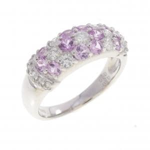 K18WG フラワー サファイヤ リング 0.50CT