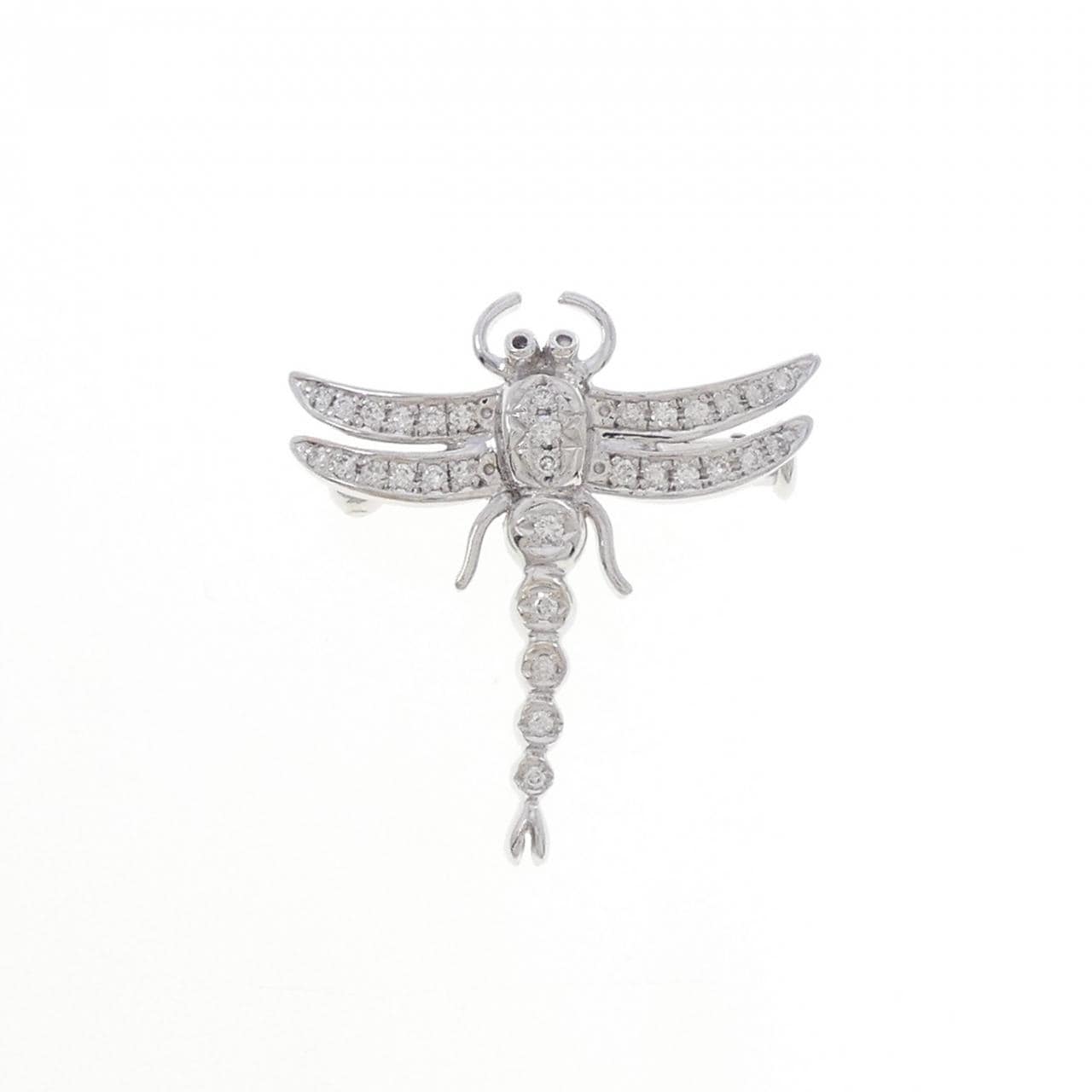 K18WG トンボ ダイヤモンド ブローチ 0.20CT