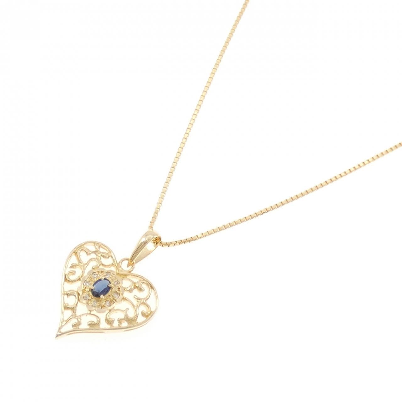 K18YG ハート サファイヤ ネックレス 0.20CT