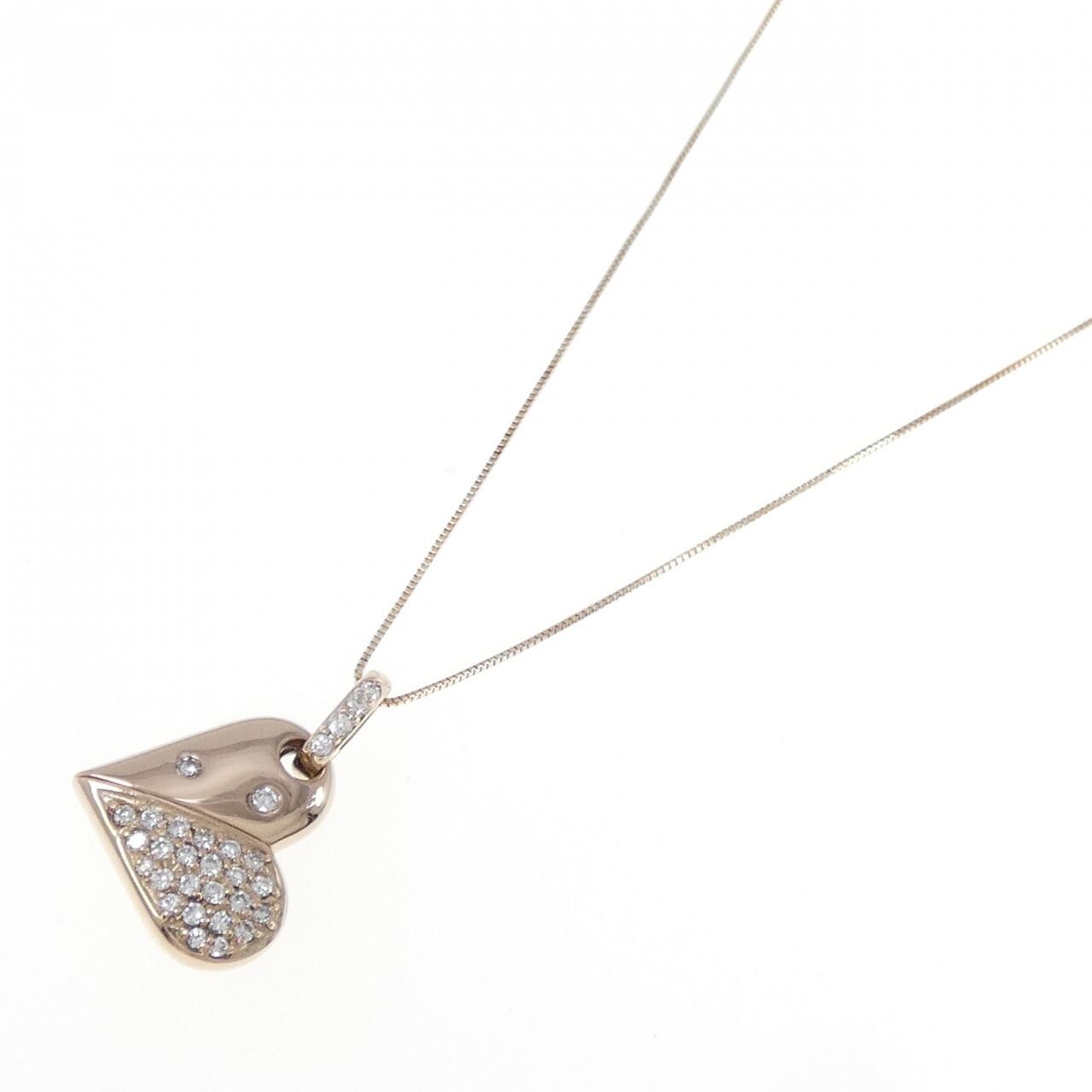 K18PG 2WAY ハート パヴェ ダイヤモンド ネックレス 0.50CT