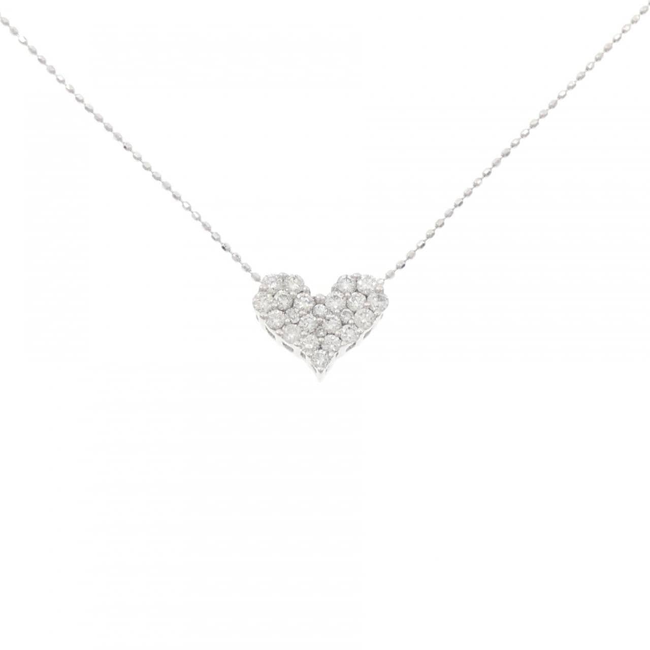 K18WG/750WG ハート パヴェ ダイヤモンド ネックレス 0.50CT