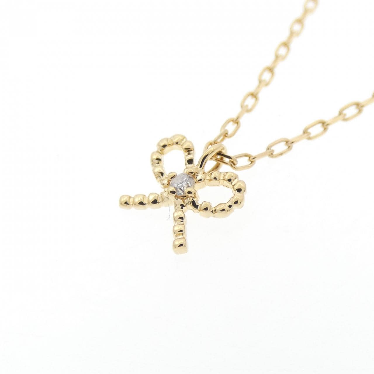 K18YG リボン ダイヤモンド ネックレス 0.01CT