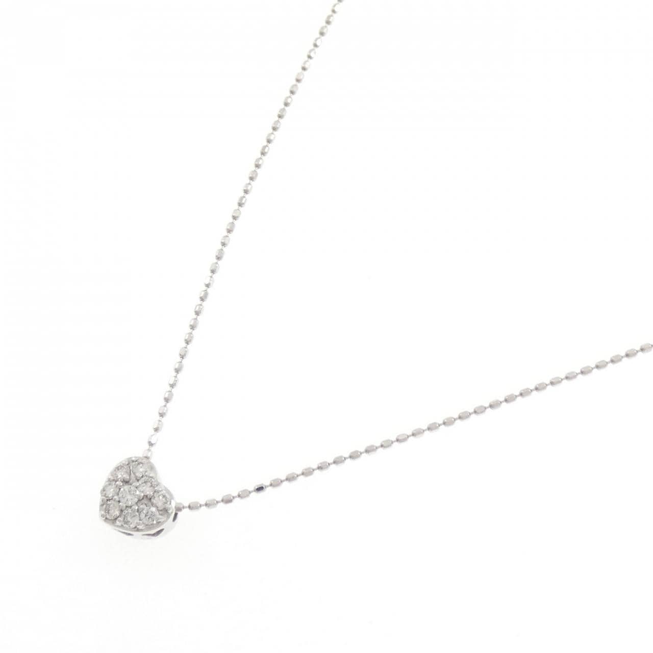 K18WG ハート パヴェ ダイヤモンド ネックレス 0.13CT