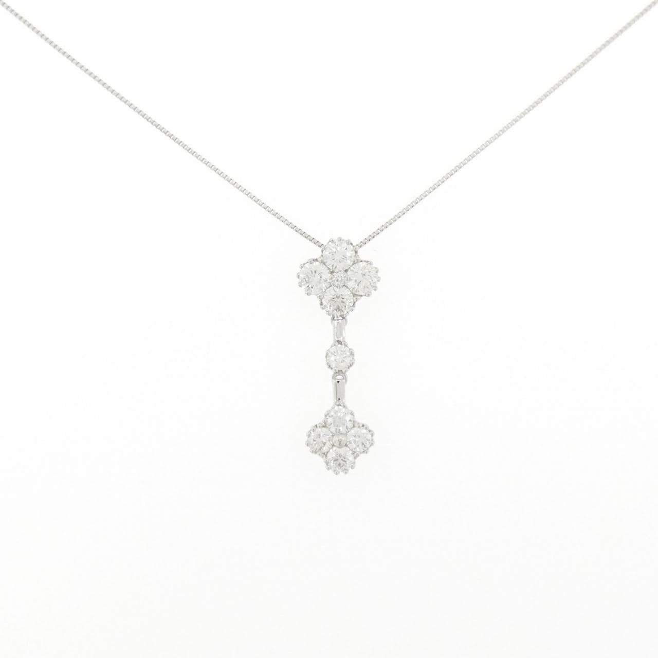 K18WG フラワー ダイヤモンド ネックレス 0.98CT