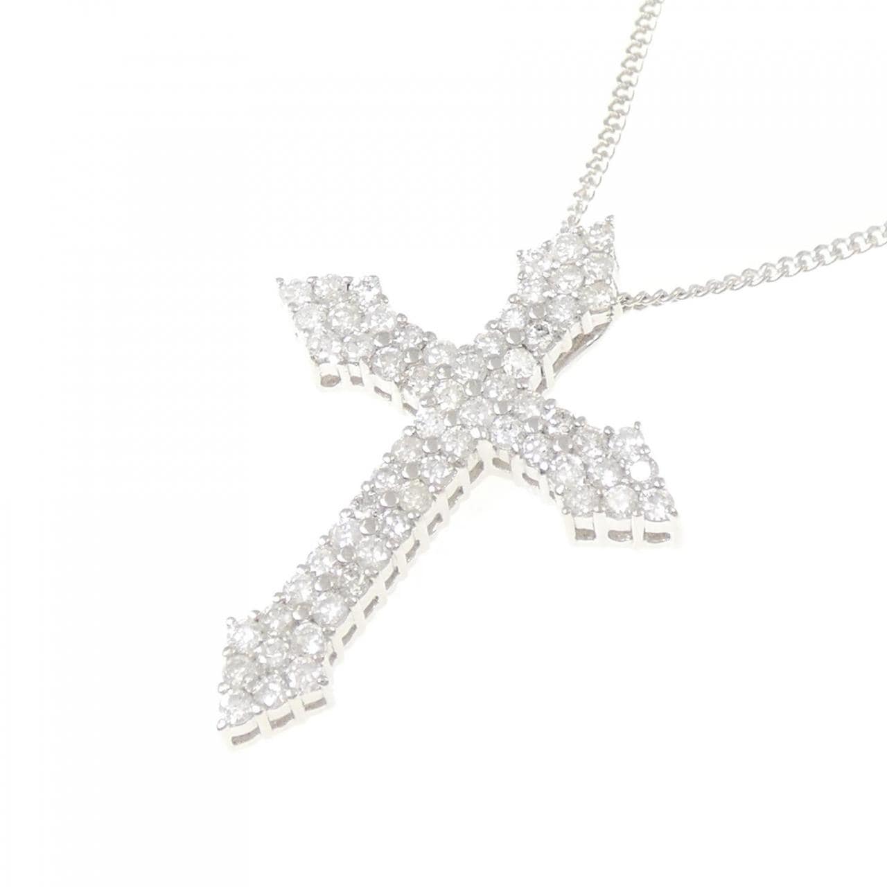 K14WG クロス ダイヤモンド ネックレス 1.00CT