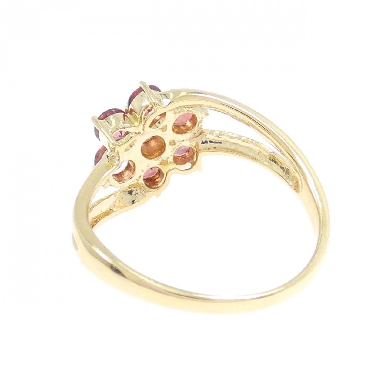 K18YG フラワー ガーネット リング