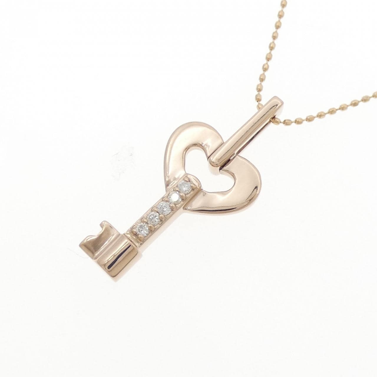 K18PG ハート×キー ダイヤモンド ネックレス