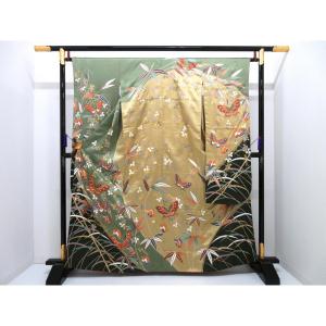 Furisode Yuzen gold color processing with embroidery