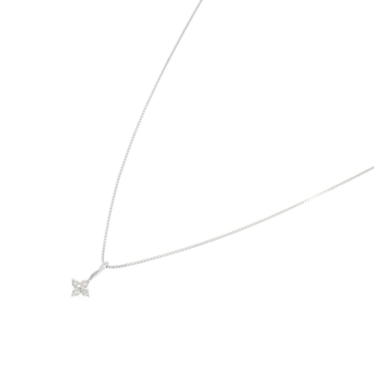 K18WG フラワー ダイヤモンド ネックレス 0.05CT