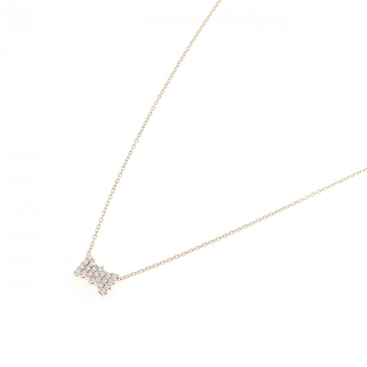 K18PG リボン ダイヤモンド ネックレス 0.11CT