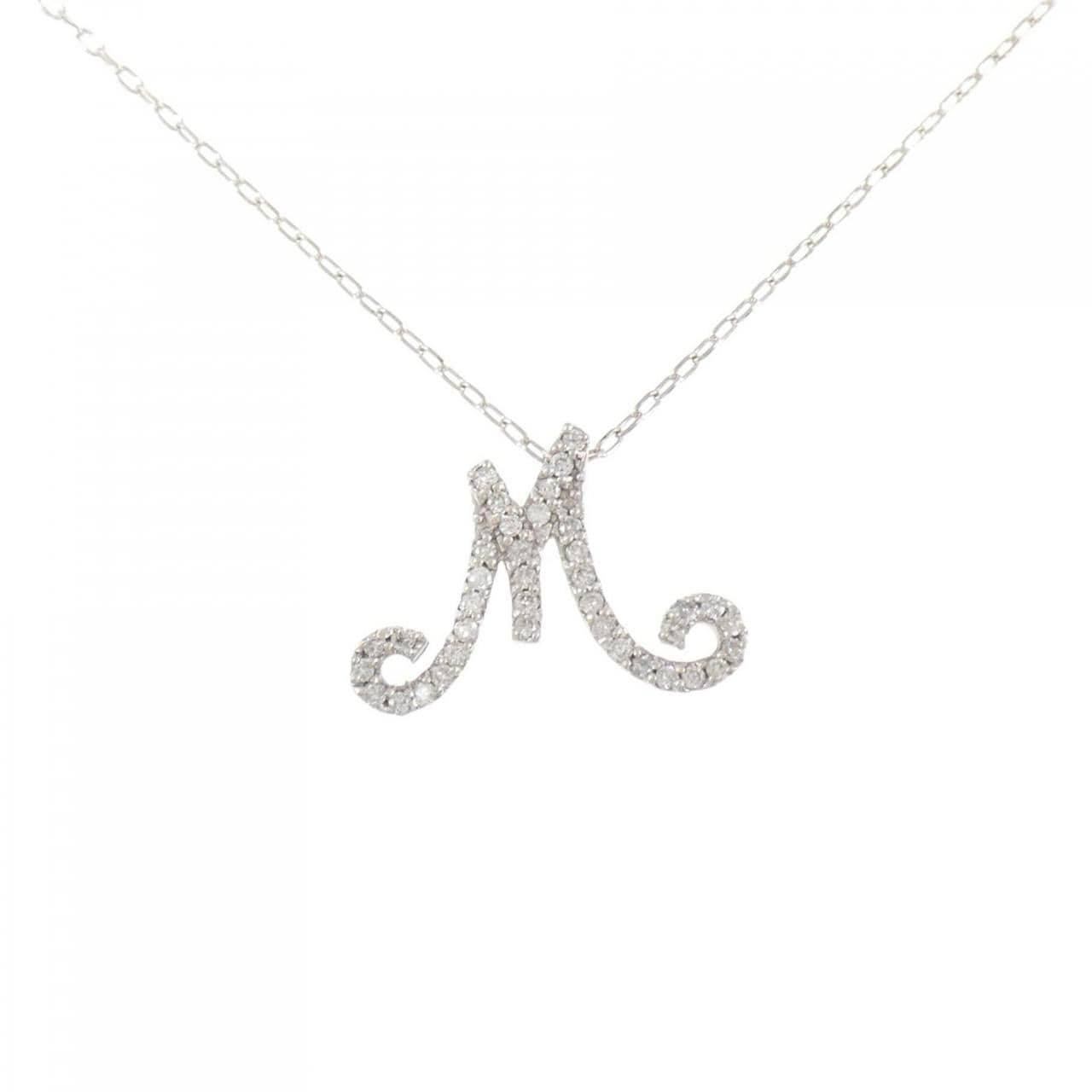K18WG イニシャルM ダイヤモンド ネックレス 0.26CT