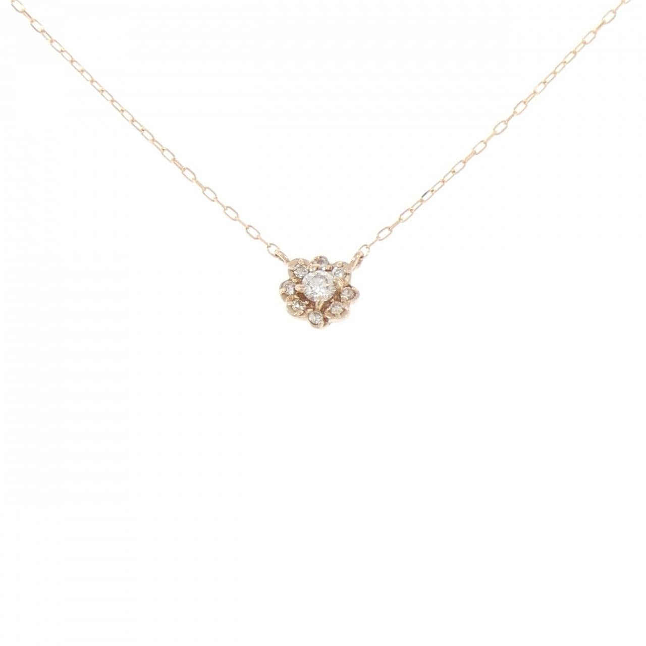 K18PG フラワー ダイヤモンド ネックレス 0.09CT