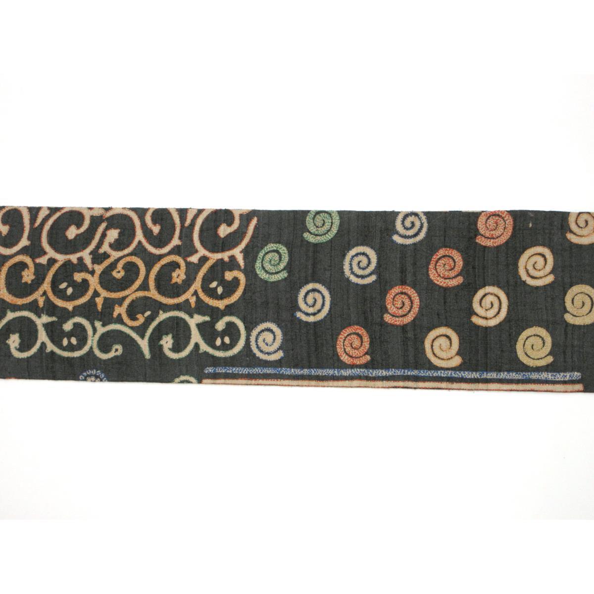 名古屋帯　野蚕糸　染紬　刺繍入り