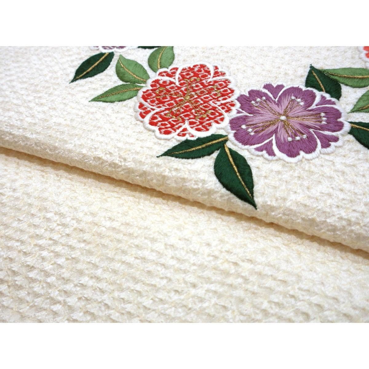 軽装帯　名古屋帯　絞り加工　刺繍入り