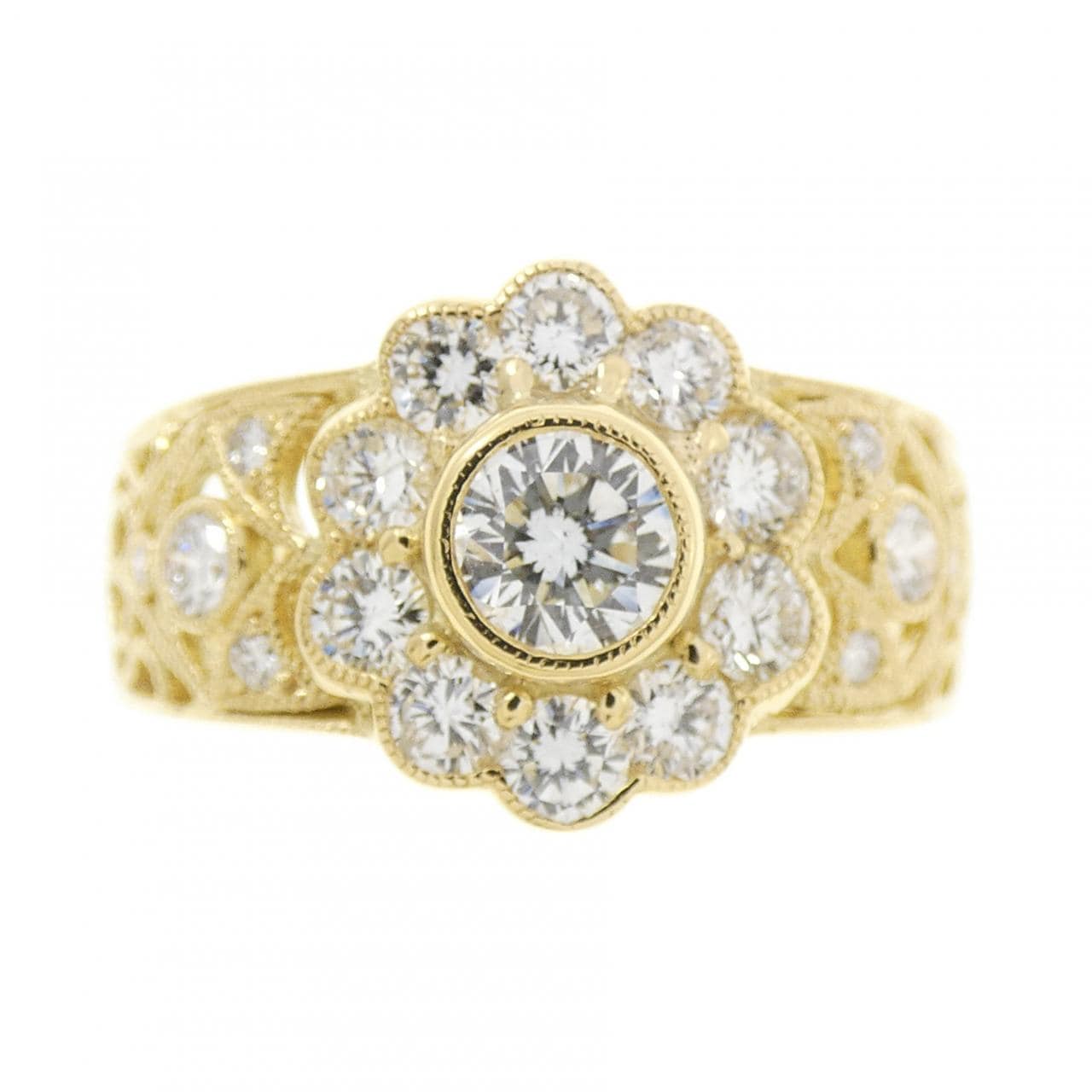 K18YG フラワー ダイヤモンド リング 0.402CT