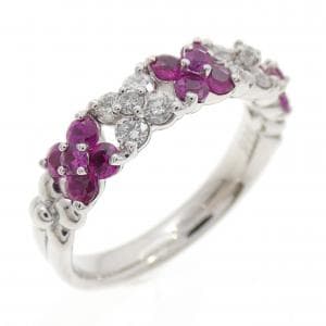K18WG フラワー ルビー リング 0.78CT