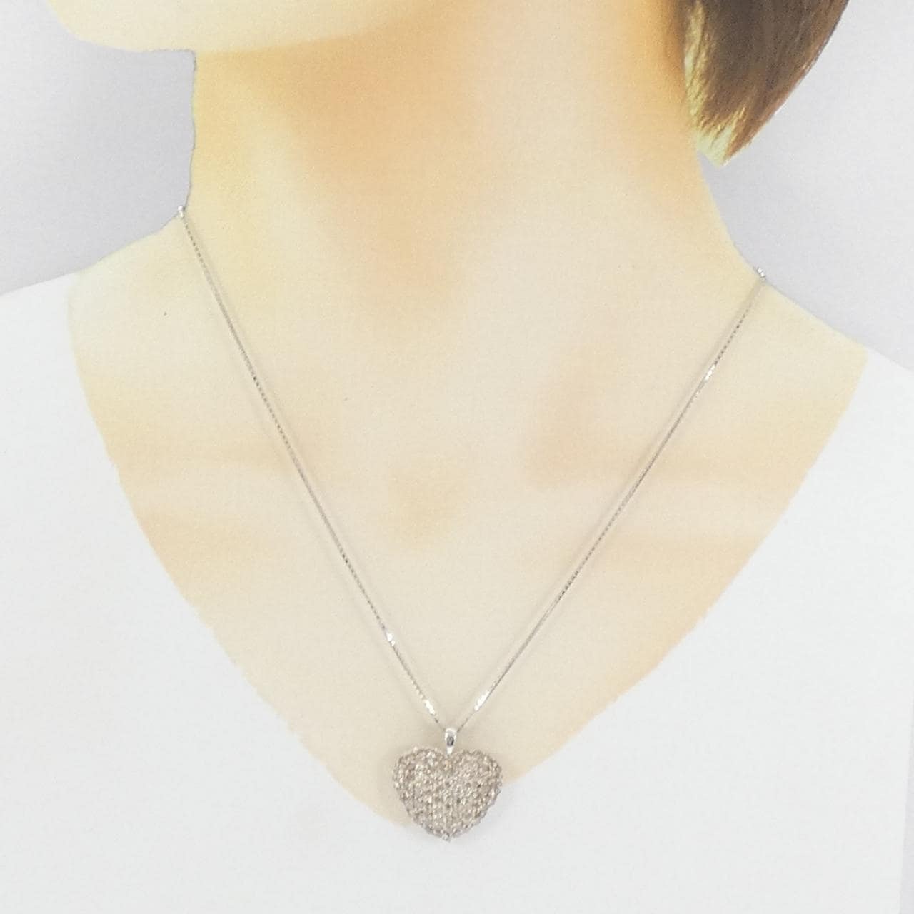 K18WG パヴェ ハート ダイヤモンド ネックレス 3.25CT
