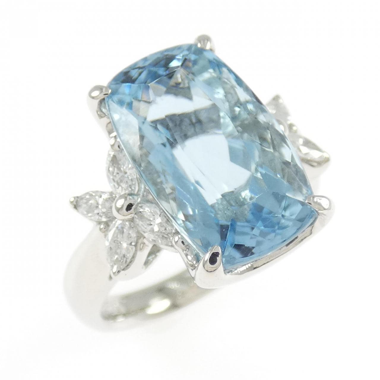 PT900 フラワー アクアマリン リング 6.59CT