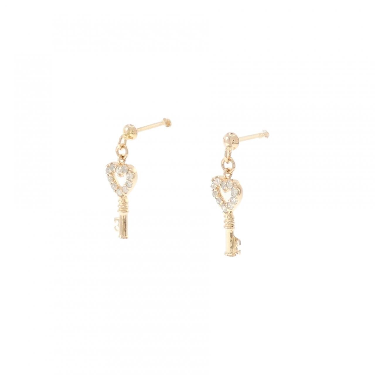 K18PG ハート×キー ダイヤモンド ピアス 0.10CT