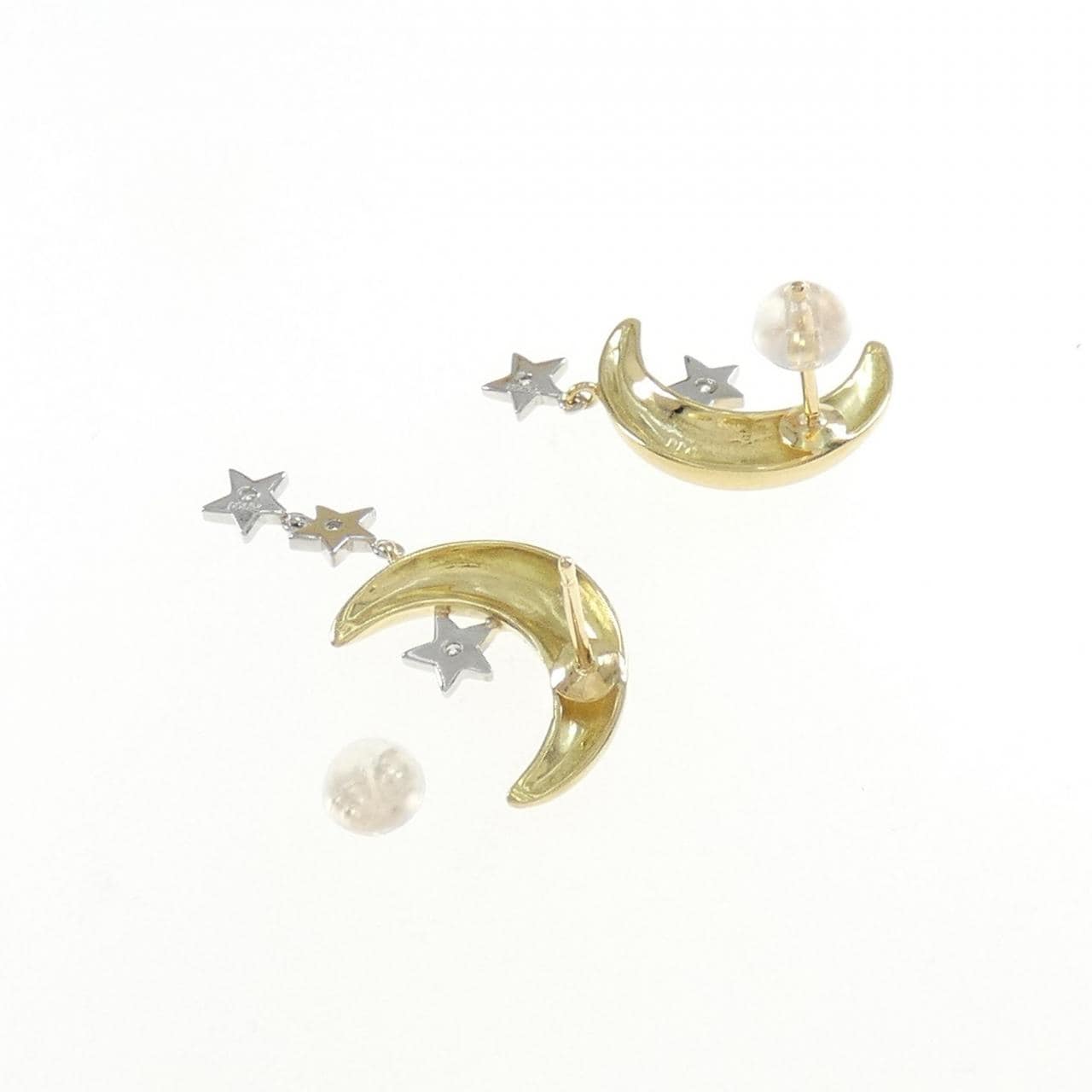 K18YG/PT Moon x Star Diamond Earrings 0.11CT
