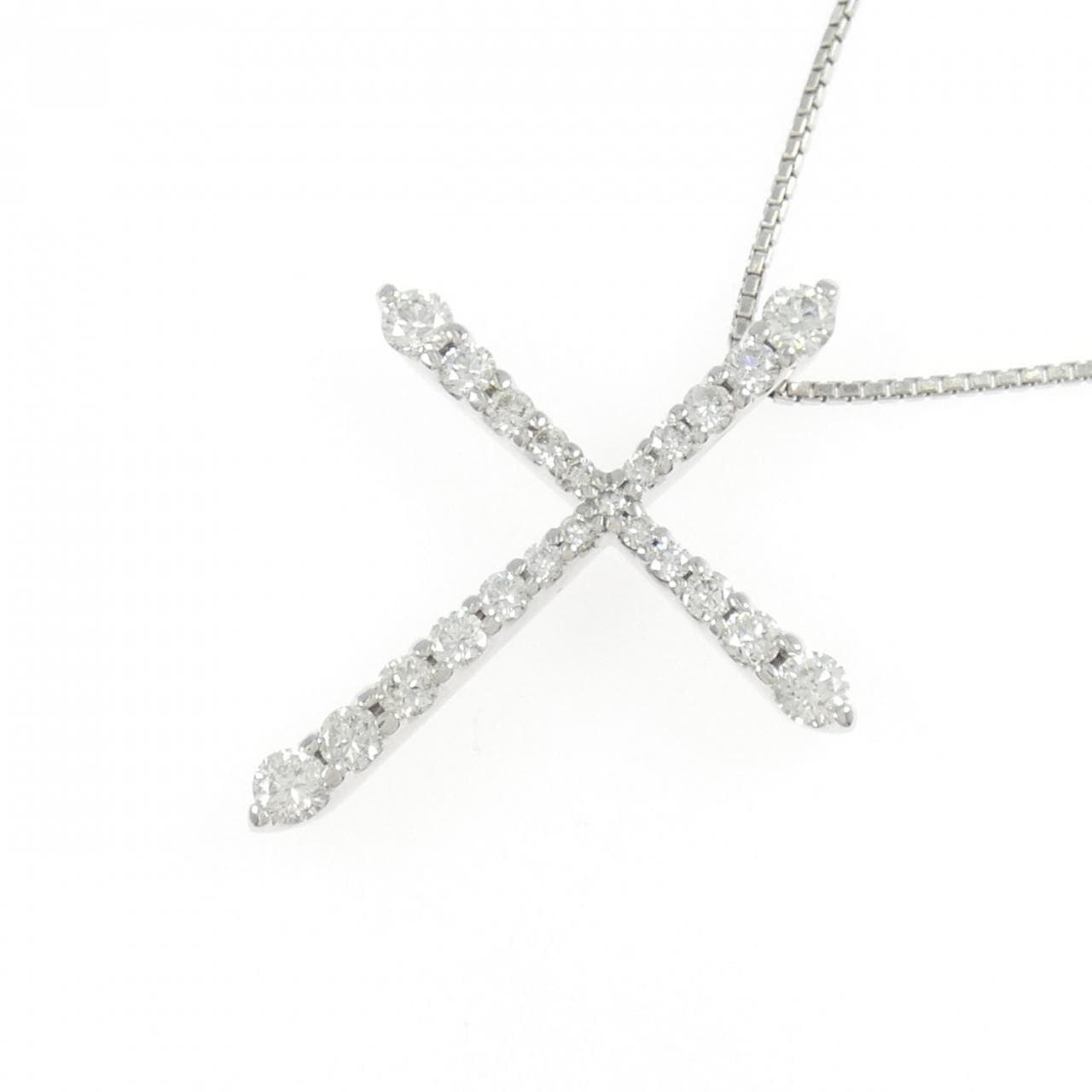 K18WG クロス ダイヤモンド ネックレス 1.02CT