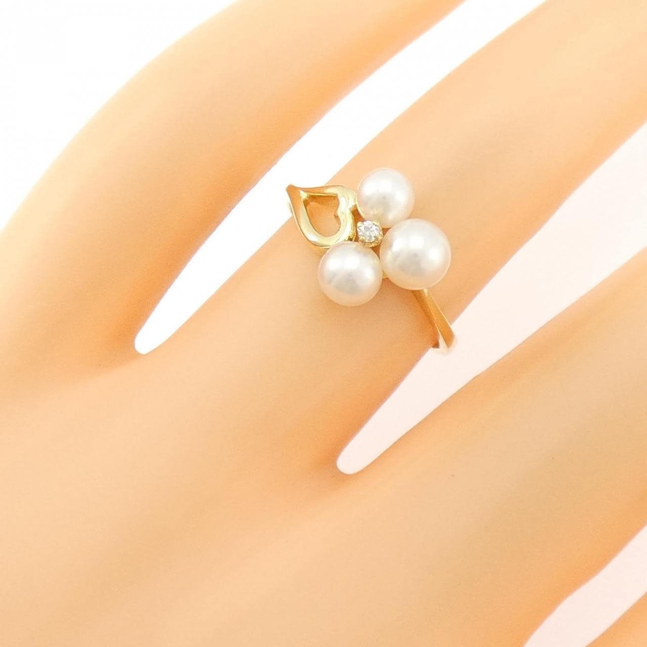 K18YG ハート アコヤパール リング