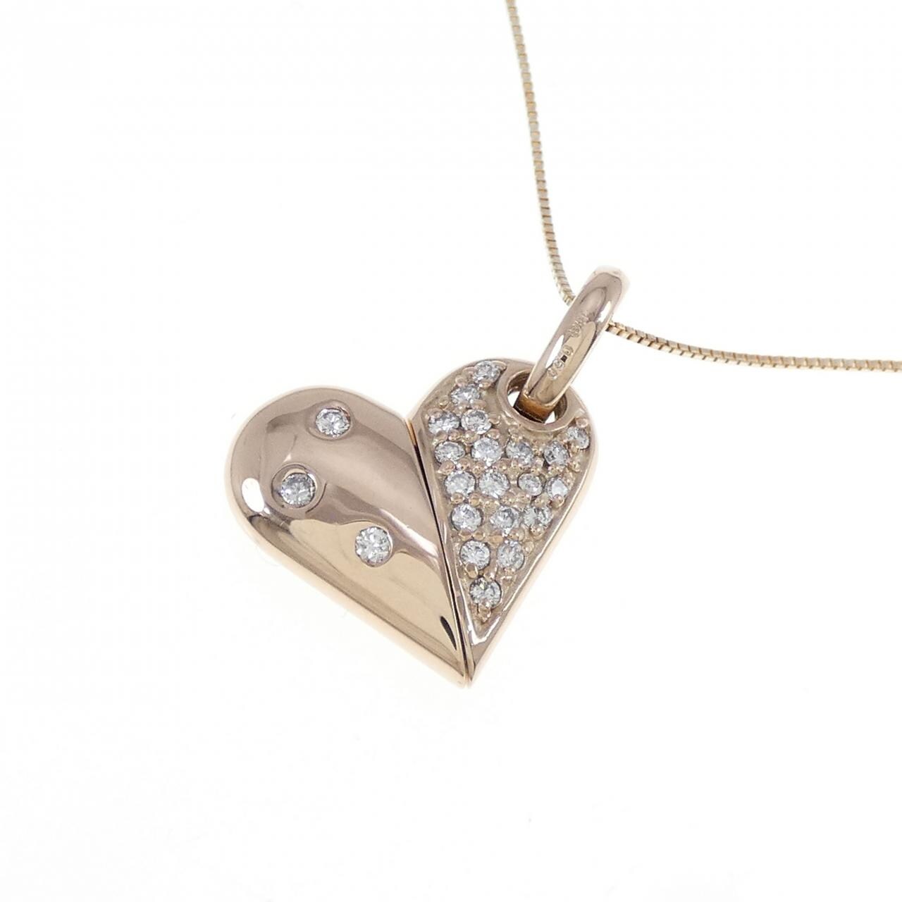 K18PG 2WAY ハート パヴェ ダイヤモンド ネックレス 0.50CT