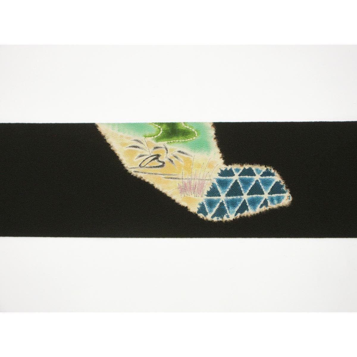 名古屋帯　ちりめん染帯　友禅金彩加工