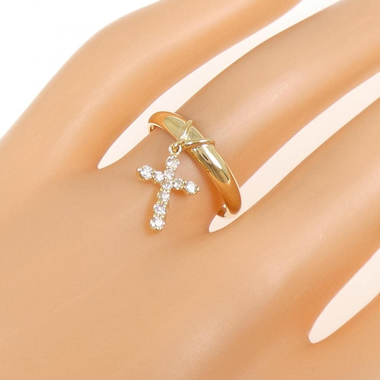 K18YG クロス ダイヤモンド リング 0.15CT