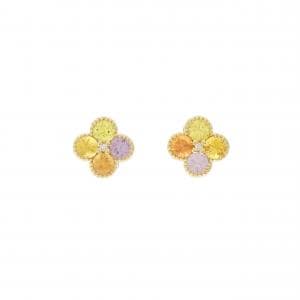 K18YG フラワー サファイヤ ピアス 1.78CT