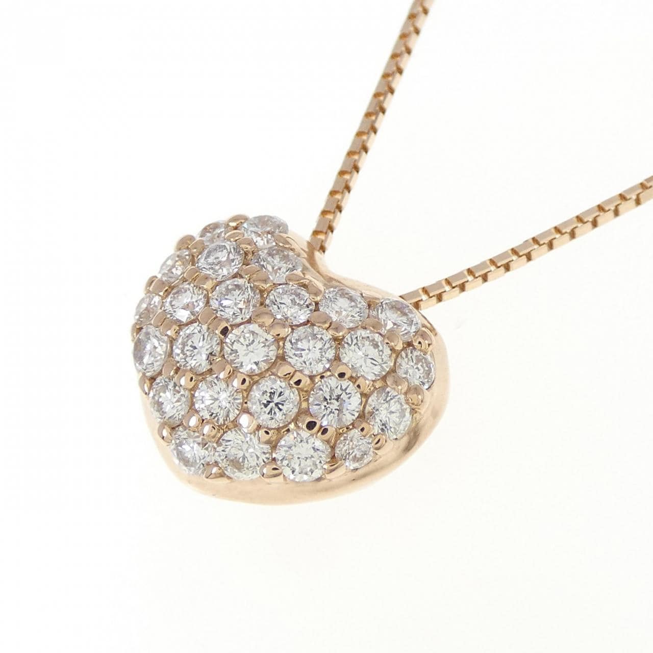 K18PG ハート パヴェ ダイヤモンド ネックレス 0.55CT