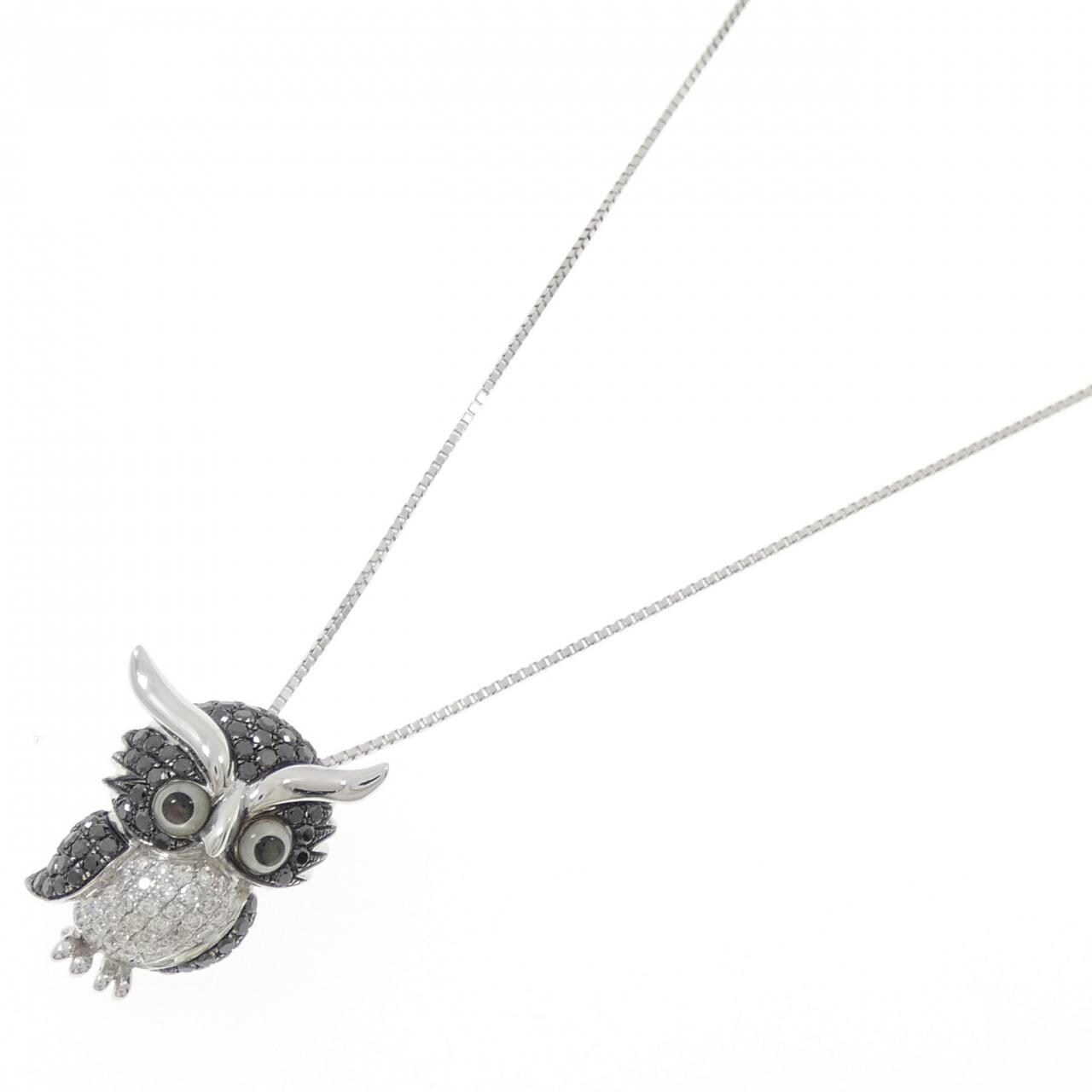 K18WG/K18BG フクロウ パヴェ マザーオブパール ネックレス