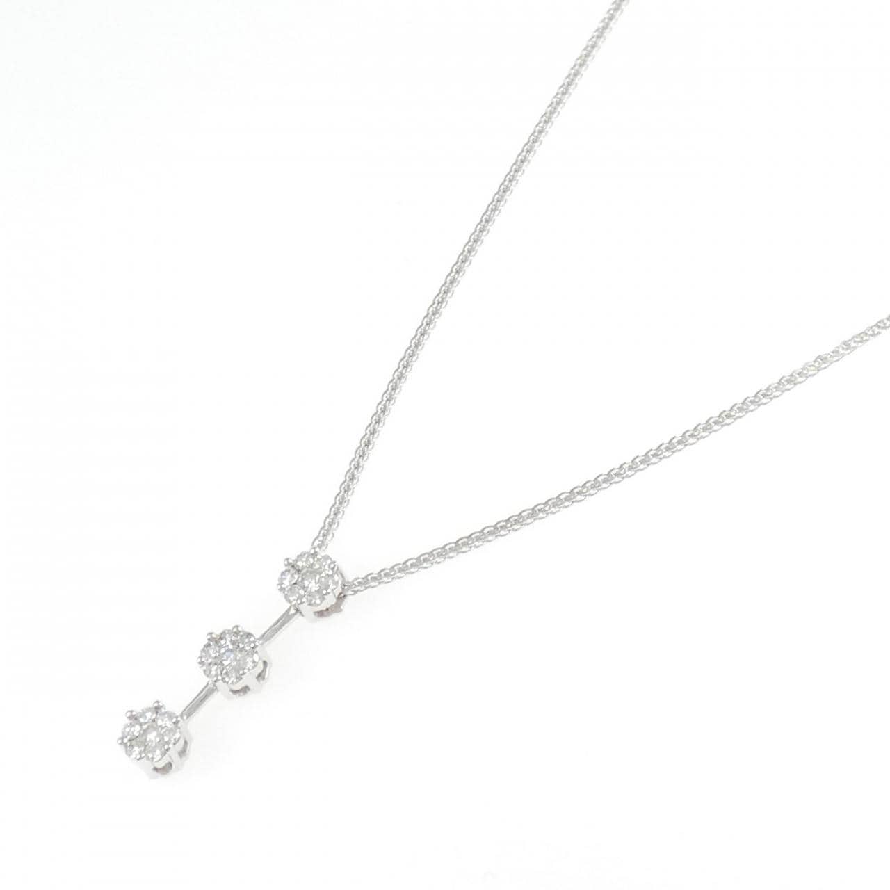 K18WG フラワー ダイヤモンド ネックレス 0.50CT