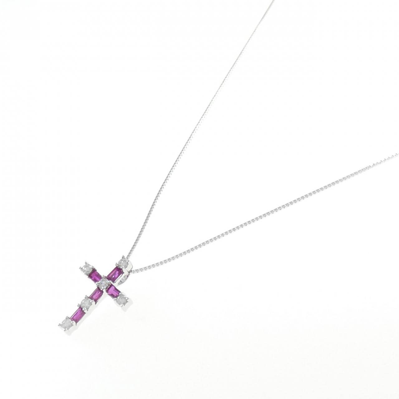 K18WG Cross Ruby Necklace 0.50CT