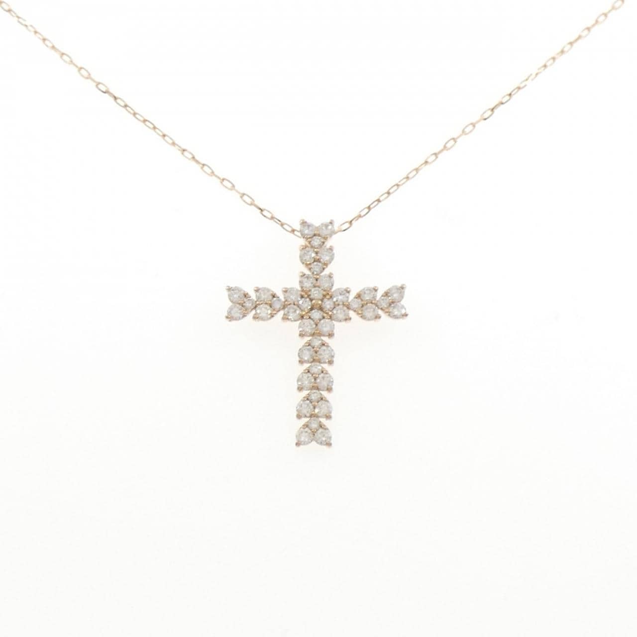 K18PG クロス×ハート ダイヤモンド ネックレス 1.00CT