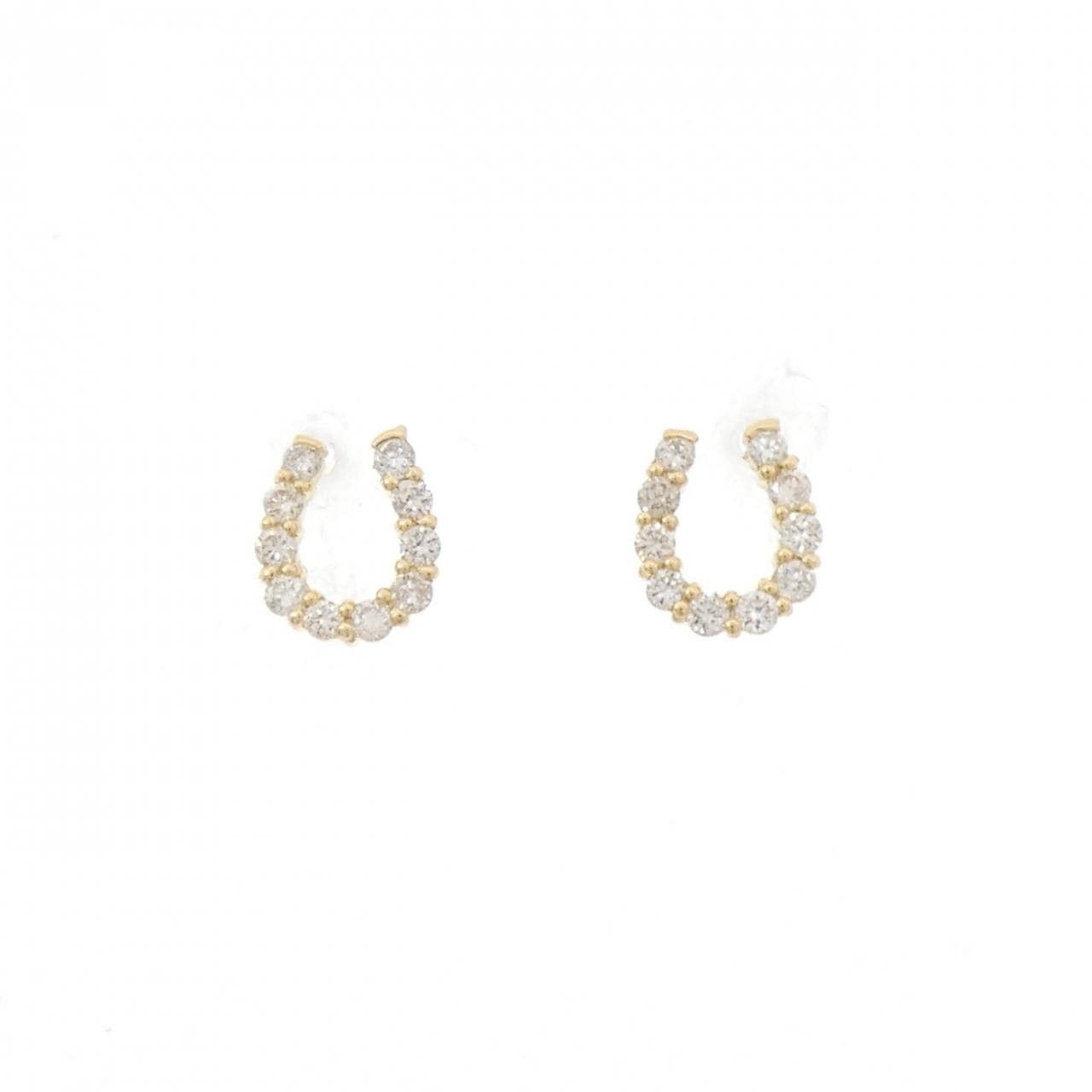 【新品】K18YG ホースシュー ダイヤモンド ピアス 0.20CT