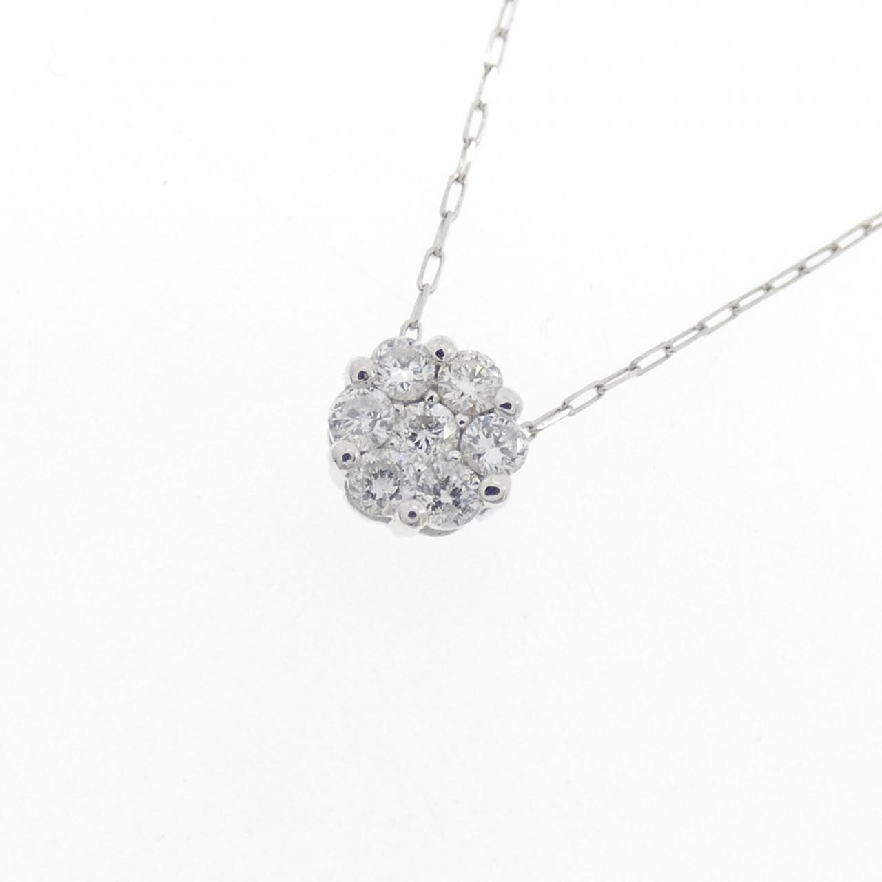 K18WG フラワー ダイヤモンド ネックレス 0.10CT