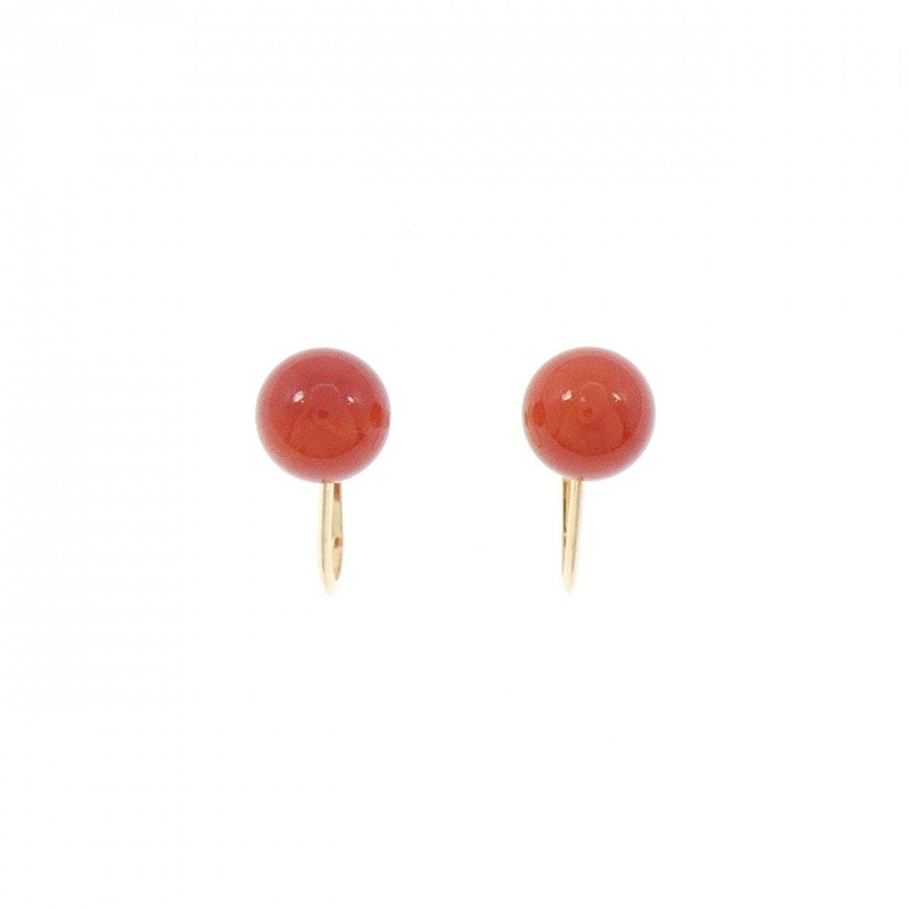 K18YG サンゴ イヤリング 6.8mm