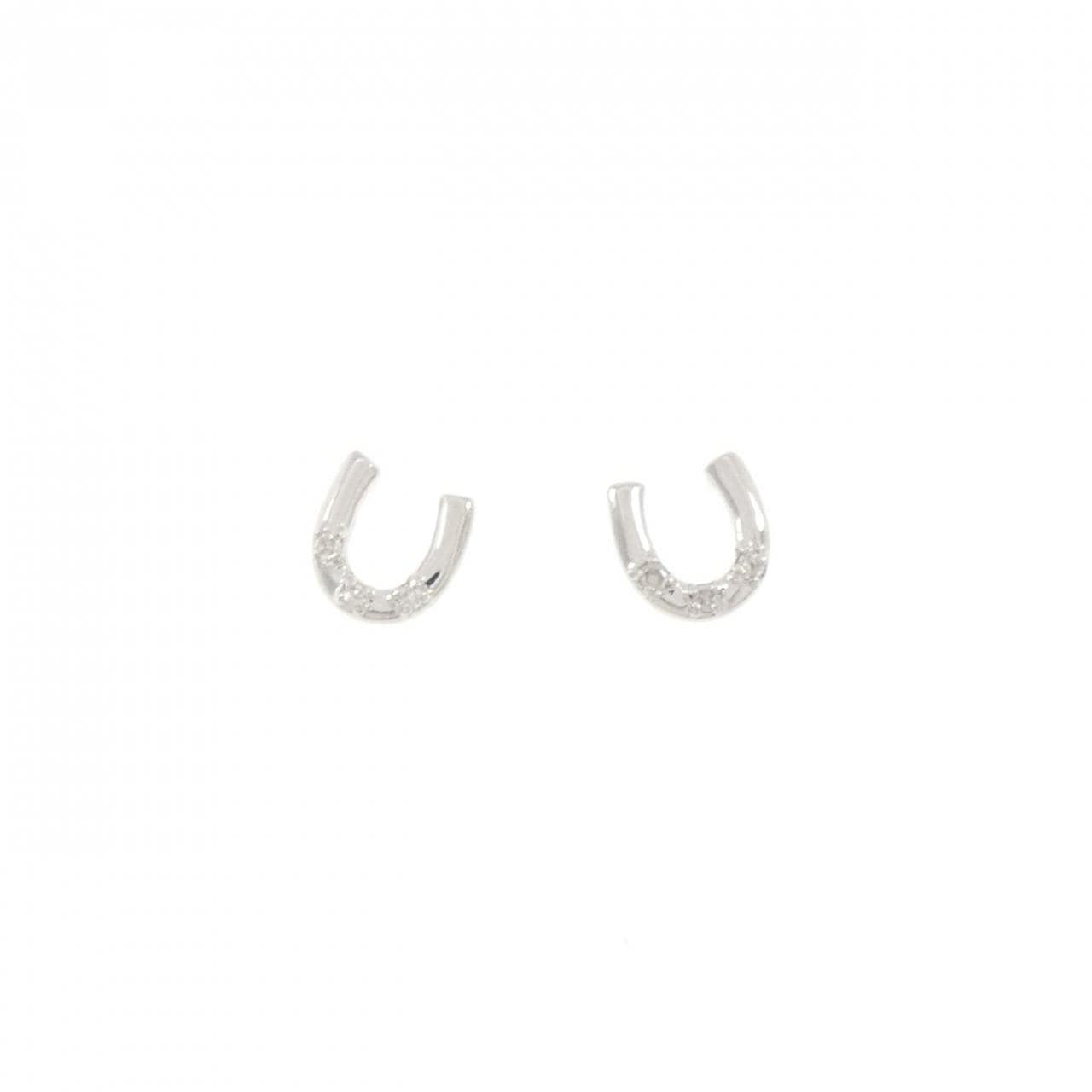 K14WG ホースシュー ダイヤモンド ピアス 0.03CT